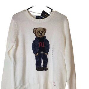 Polo Ralph Lauren Women's Bear Sweater White Sz L fancy trendy modern warm $440